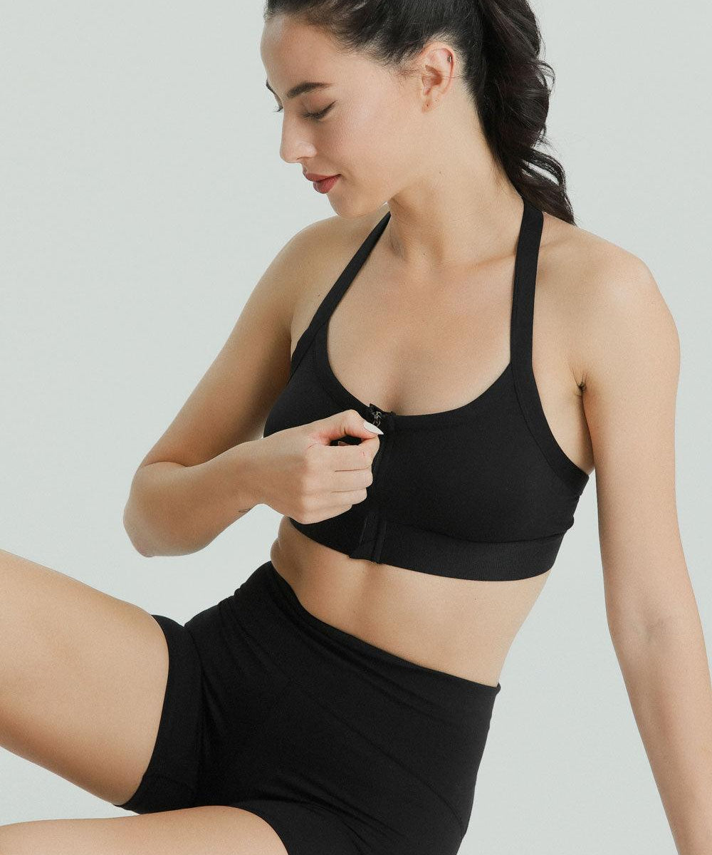 daisies front zip closure sports bra